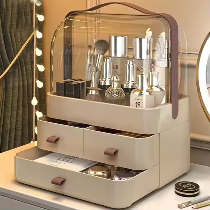 Acrylic Double Door Makeup & Cosmetic Organizer – Stylish, Dustproof & Spacious Storage Solution
