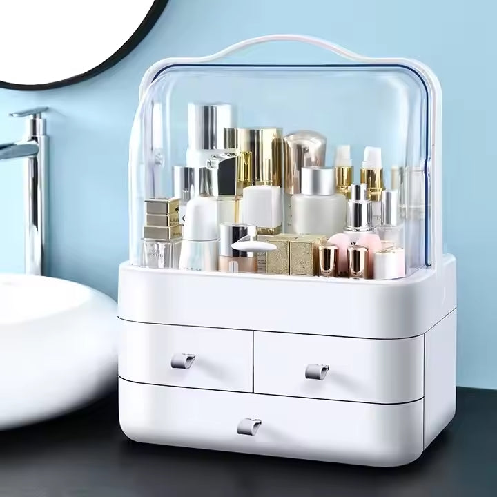 Acrylic Double Door Makeup & Cosmetic Organizer – Stylish, Dustproof & Spacious Storage Solution