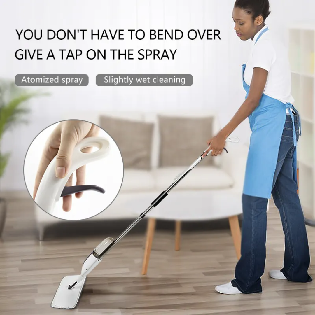 Magic Boom Spray mop for floor cleaning - 360° clean with removable microfiber mop pads & bottle for wet dry surface - Integrated Water Spray for Floor Cleaning, flat stick spray cleaner for home & office., Stainless Steel