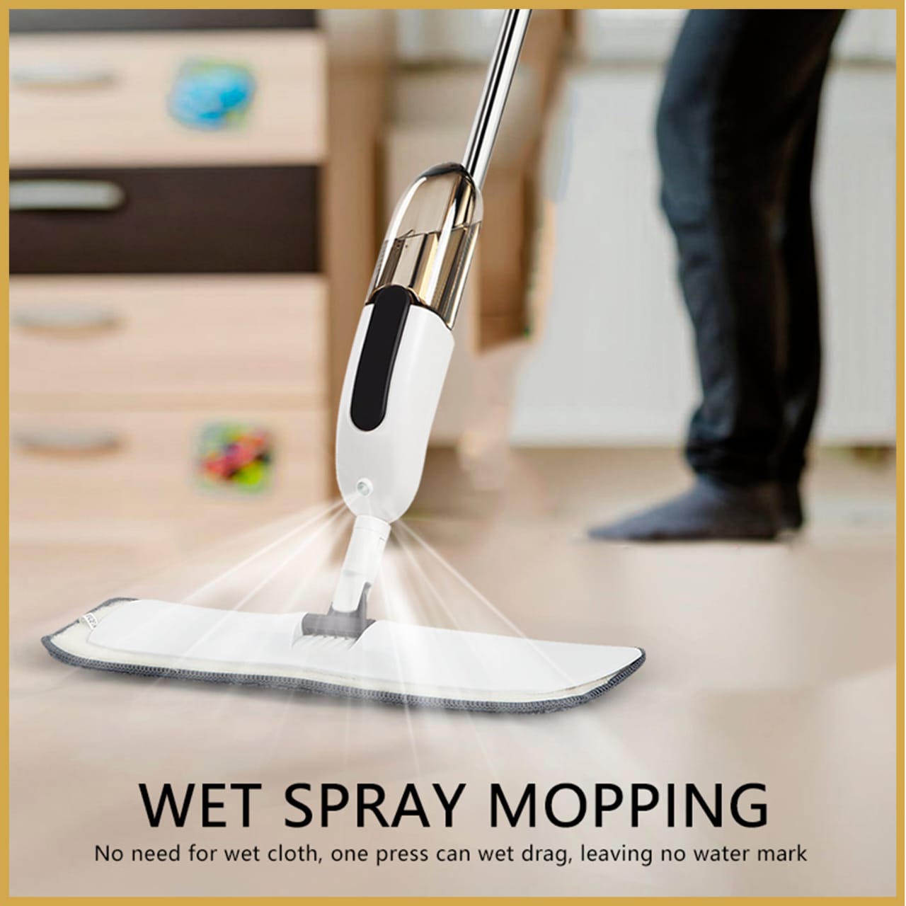 Magic Boom Spray mop for floor cleaning - 360° clean with removable microfiber mop pads & bottle for wet dry surface - Integrated Water Spray for Floor Cleaning, flat stick spray cleaner for home & office., Stainless Steel